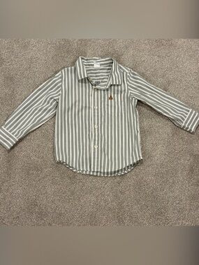 GAP Sage Green and White Striped Button-Down Shirt